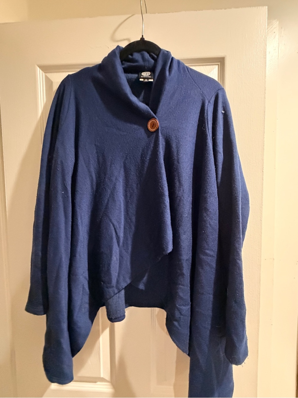 bobeau Navy Single-Button Draped Poncho Sweater